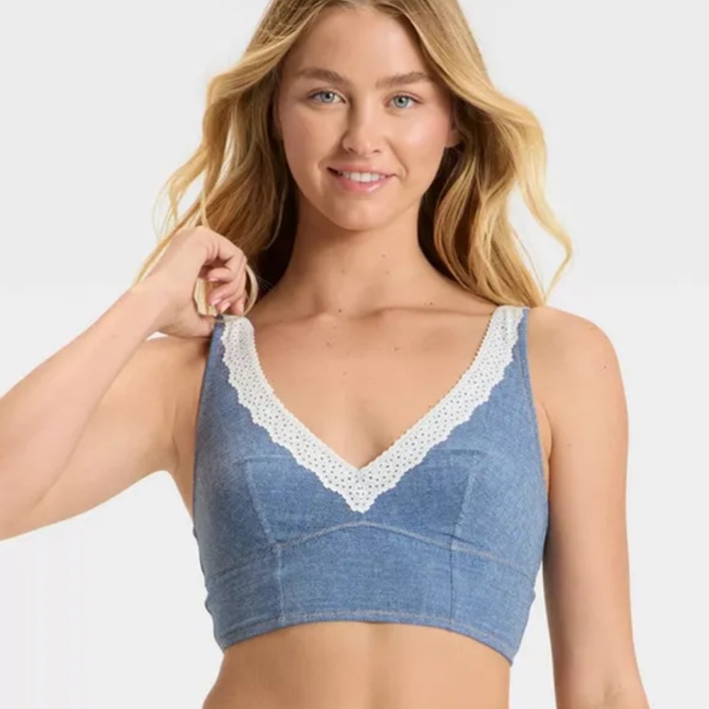 Colsie Women's Denim Scoop Longline Bralette XL -‎ Dark Blue